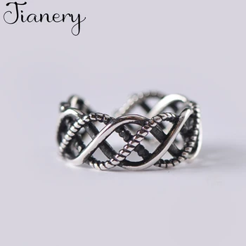 

JIANERY New Trendy 925 Sterling Silver Hollow Rings For Women Men Boho Vintage Jewelry Adjustable Size Finger Rings