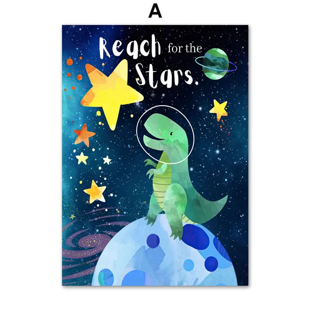 Space Dinosaur UFO Education Number Alphabet Nursery Wall Art Print Canvas Painting Nordic Poster Decor Pictures Baby Kids Room A