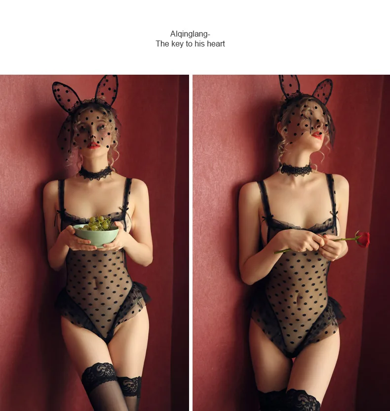 Black Sexy Bodysuit Women See-Through Mesh Transparent Body Femme Lace Temptation Summer Party Night Clubwear Summer Onesie