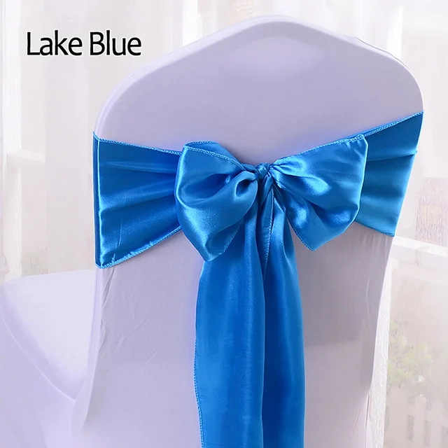 1pc Satin Chair Sash Bow Ties Bands For Hotel Banquet Wedding Party Decoration Red/Blue/Yellow Multi Color 16*275cm Lake Blue