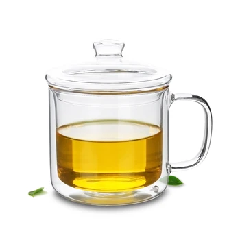 

4 pcs/lot 400ml Heat-Resisting Double Wall Glass Tea Drink Cups Mugs With Lid
