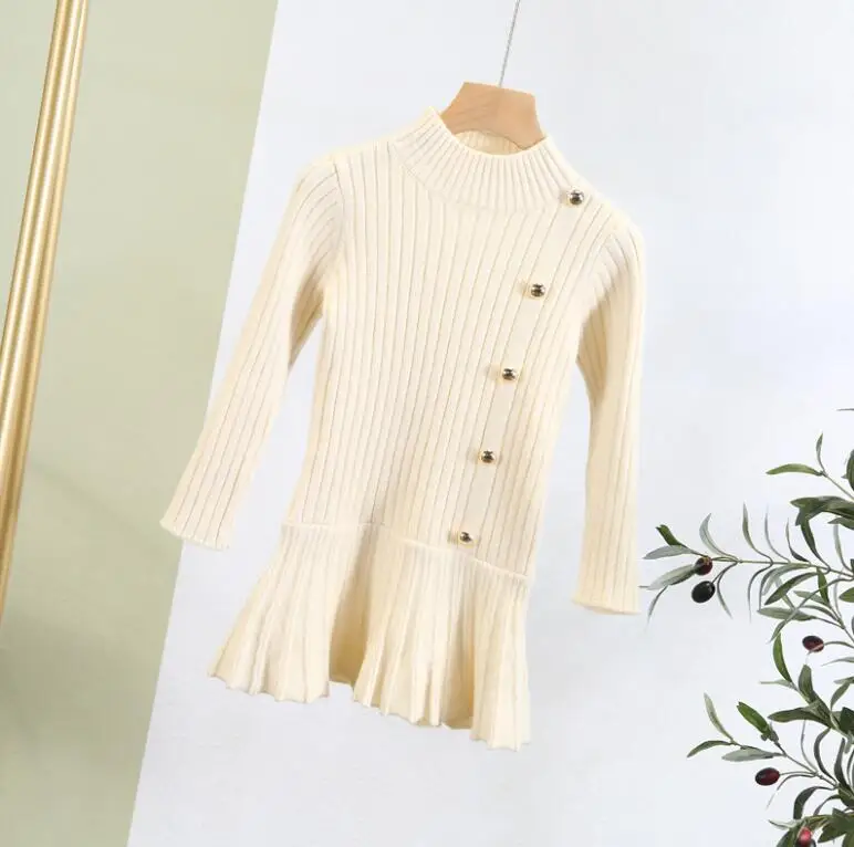 New Children Baby Buttons Sweate Dress, Princess Elegant Pullovers 6 pieces/lot, Wholesale