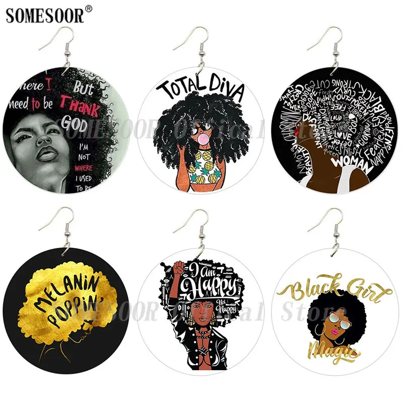 SOMESOOR меланин Poppin Total Diva афро натуральные волосы деревянные висячие серьги Черная