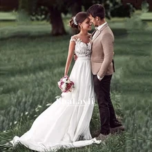 

Boho Wedding Dress Chiffon And Lace With Floor Length Sleeveless O-neck Simple Bride Dresses Button Back Plus Vestido De Novia