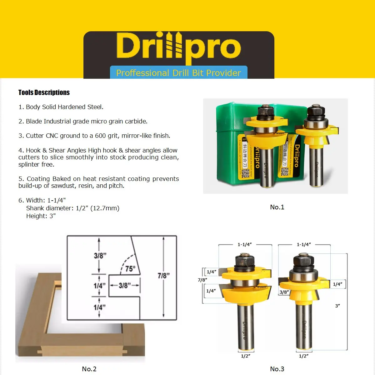 Drillpro 2 шт. рельсы и стиль фреза 1/2 ''хвостовик шейкер долото для дерева фрезерный нож резак твердая закаленная сталь