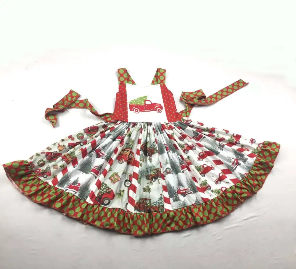 

Merry Christmas Girl Lovely Xmas Tree Truck Twirl Dress Popular Girls Smock Holliday Dresses