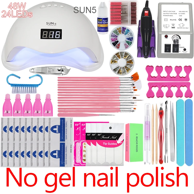 48w No gel Набор для маникюра 36/48/72 Вт УФ светодиодный светильник лак для ногтей комплекты 0/6/12 видов цветов лак для ногтей, набор для ухода за ногтями и лак для ногтей сушильная машина дрель - Цвет: 48w No gel