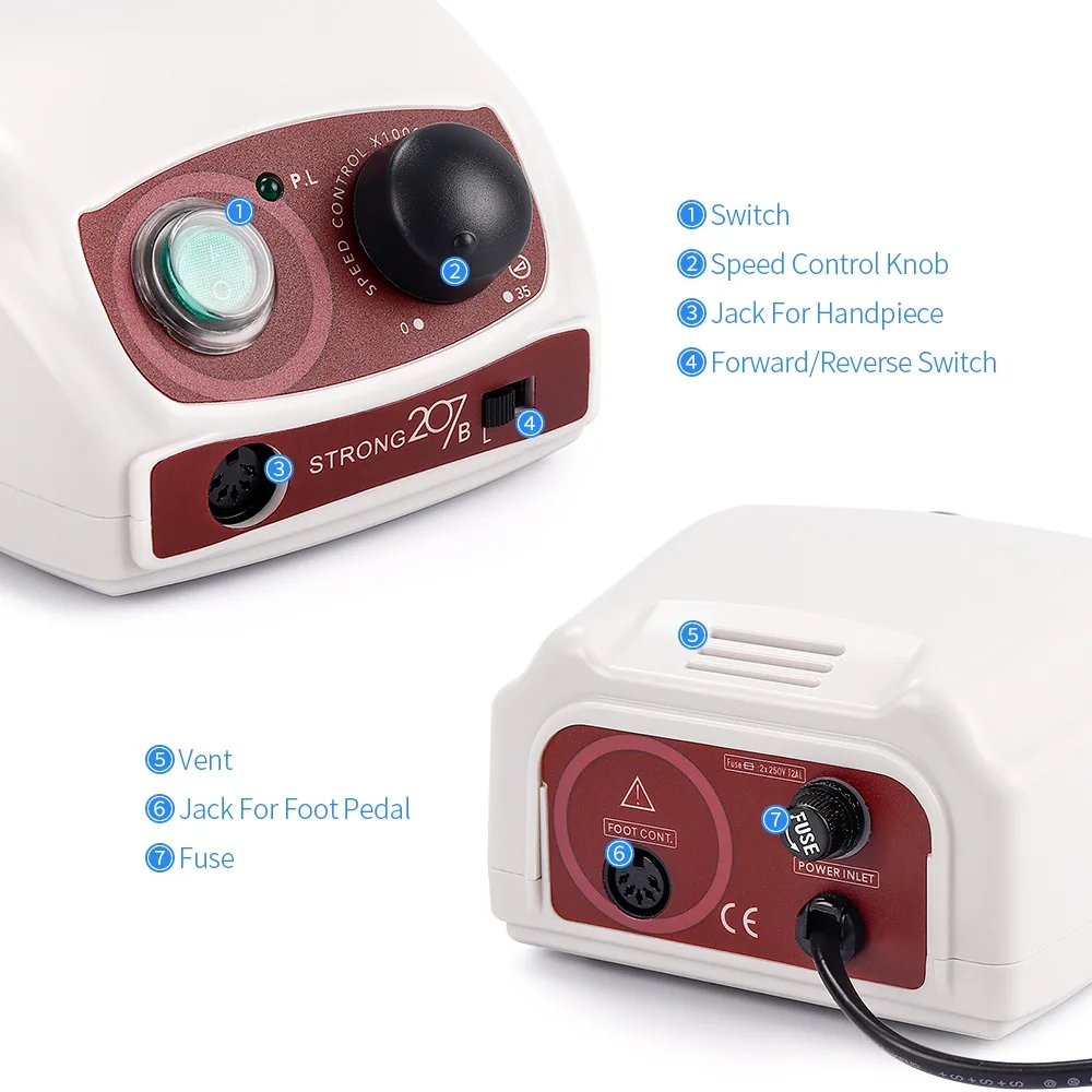 Strong 210 207B 35K Control 40000RPM 65W High Speed Electric Manicure Drill for Nail Drill Machine Polishing Manicure Tools