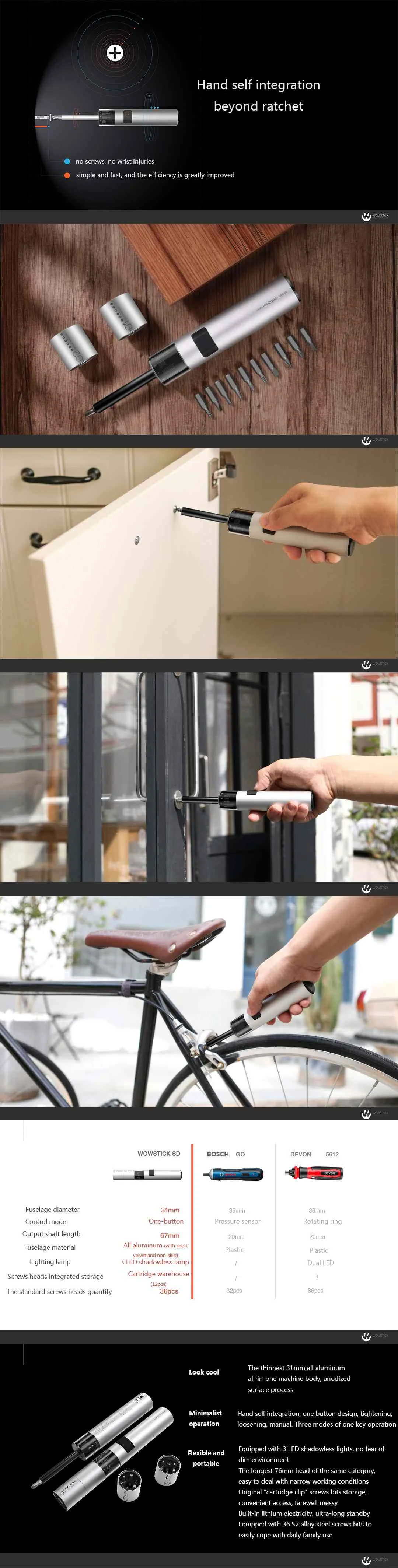 [Новое поступление] WOWSTICK SD 36 в 1 двойная мощность литиевая электрическая отвертка светодиодный перезаряжаемый Магнитный шуруповерт