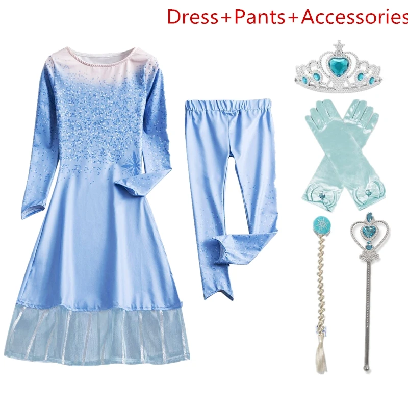 С изображением Анны и Эльзы 2 кинотрейлеры платье для девочек платье Эльзы маскарадный костюм на Хэллоуин Косплэй комплект принцессы Праздничное платье для девочек fantasia niña