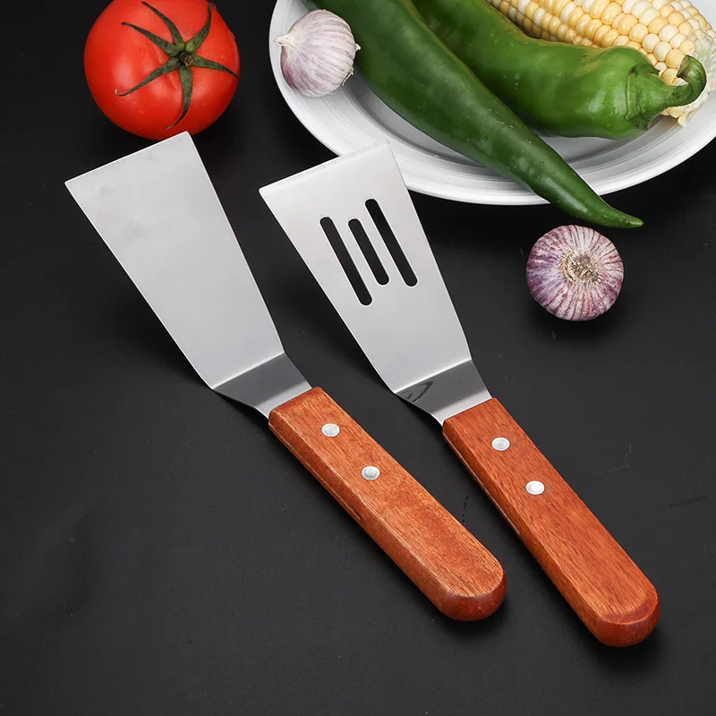 1 Pcs Stainless Steel With Wooden Handle Beefsteak Spatula Flat Colander Shovel Kitchen Cooking Accessories Utensils Shovel