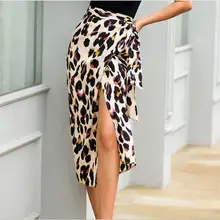 Горячая Распродажа тонкий модный Повседневный женский леопардовый принт обертывание через свободную юбку летние юбки миди с высокой талией