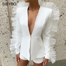 SIBYBO сексуальный женский блейзер с глубоким v-образным вырезом и шорты, комплект с длинным рукавом, весенний комплект из двух предметов, Женский Черный Повседневный Женский комплект