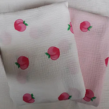 

100x135cm Cotton and Linen Double Gauze Crepe Baby Clothes Fabric Ladies Skirt Sleepwear Fabrics Peach Printing