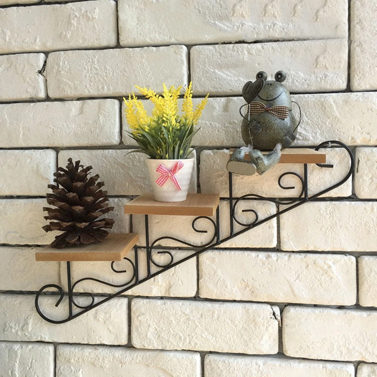 American Rural Creative Staircase Wall Hanging Decor Creative Rural Style Simple Stair Flower Shelf Shape Household Shelf A50