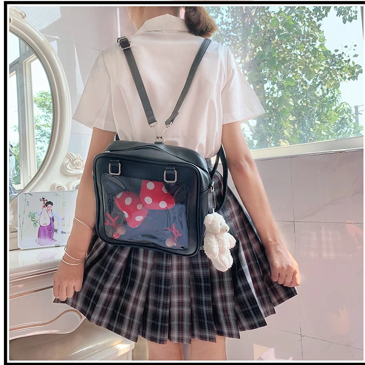 Kawaii Square Ita Bag Heart Backpack Clear Handbags for Women Transparent Luxury Girls Japanese Lolita Style Messenger Bag H205