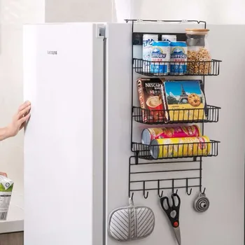 

3 layer Storage Rack Iron Refrigerator Side Hanger Kitchen Wall Rack Multi-Functiona Wall Mount Spice Rack Storage Rack