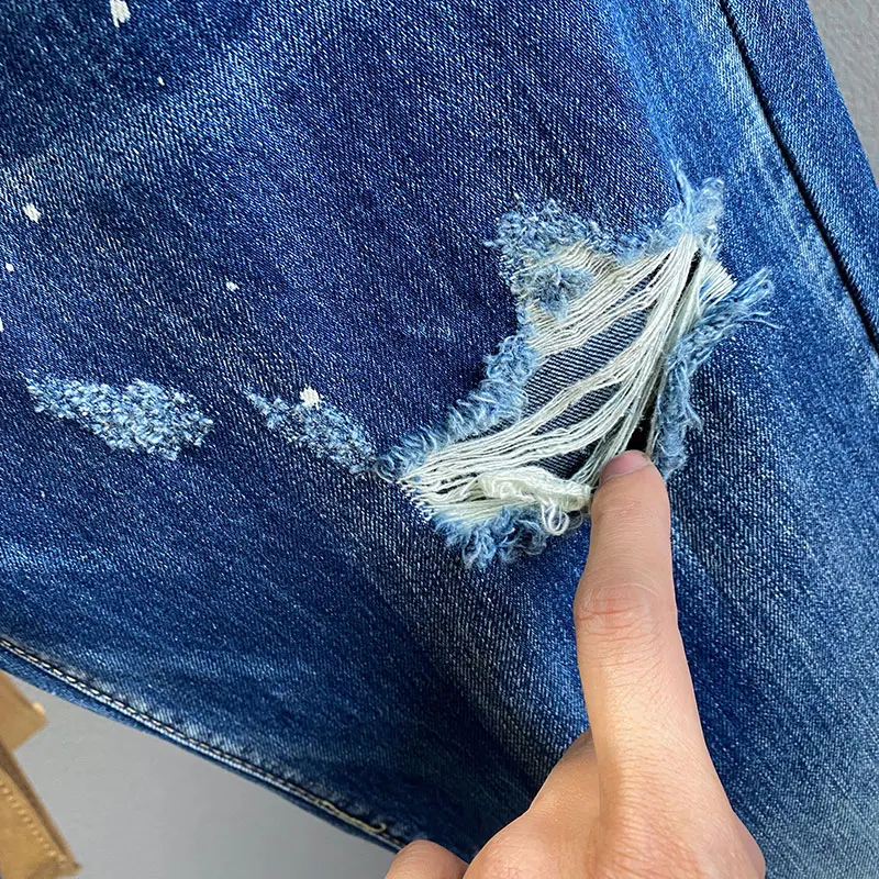 New High Quality Fashion Streetwear Men Jeans Motorcycle Hip Hop Ripped Hole Slim Retro Comfortable Male Denim Pants men jeans ripped jeans ripped patchwork jeans