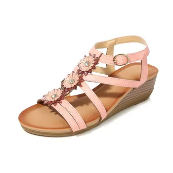 

Women Sandals Summer 2020 Roma Sexy Wedge Fish Mouth Flat Solid Color Peep Toe Buckle Fashion Sandals Shoes