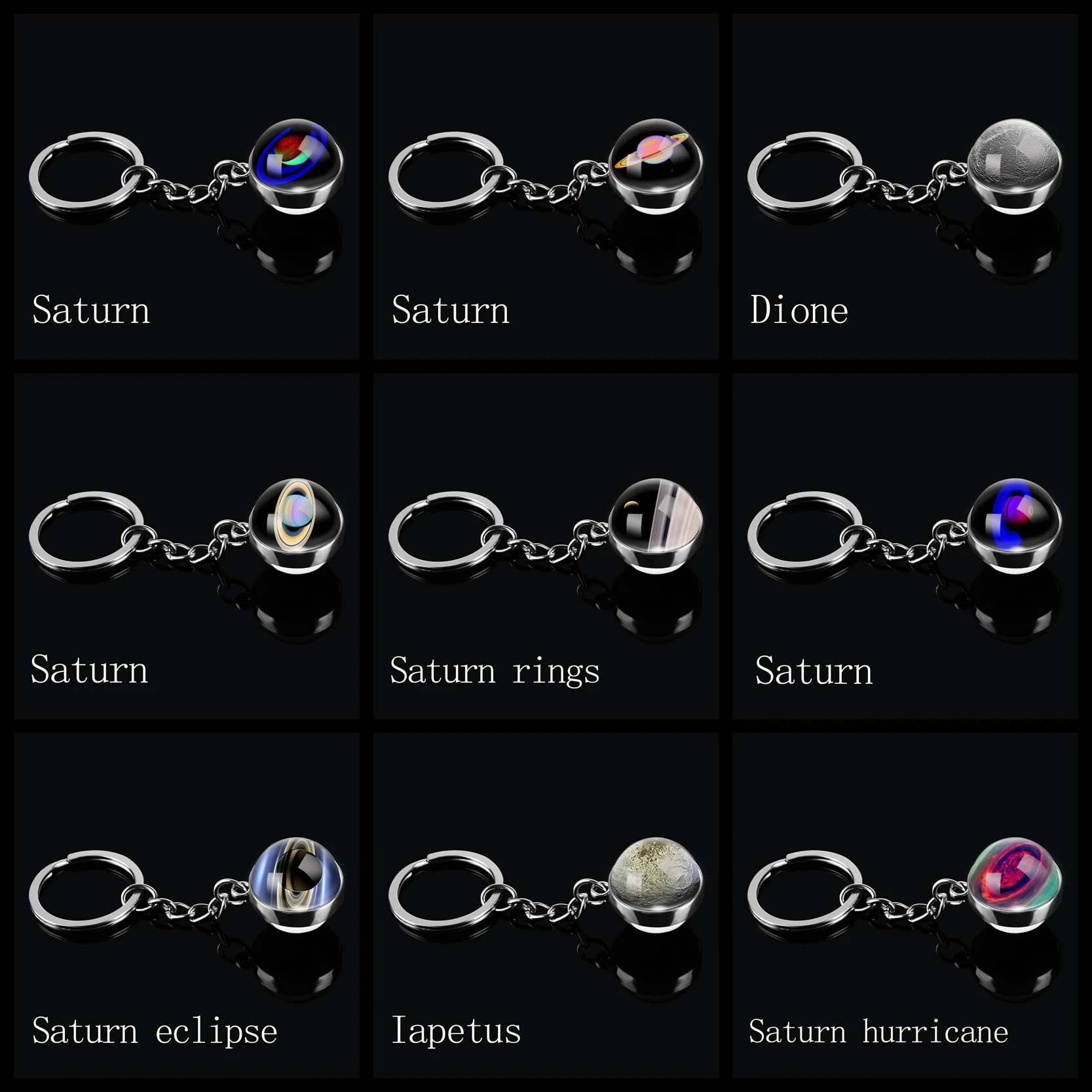 

Solar System Planet Pluto Saturn Keychian Glass Ball Doule Sided Key Rings Holder For Women Men Gift