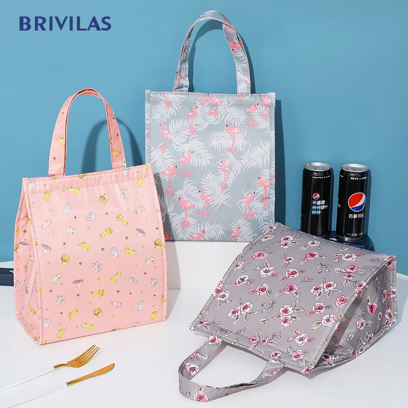 Food-Bag-Box Lunch-Bag Breakfast Flamingo Picnic Brivilas Large-Handle Foldable Travel