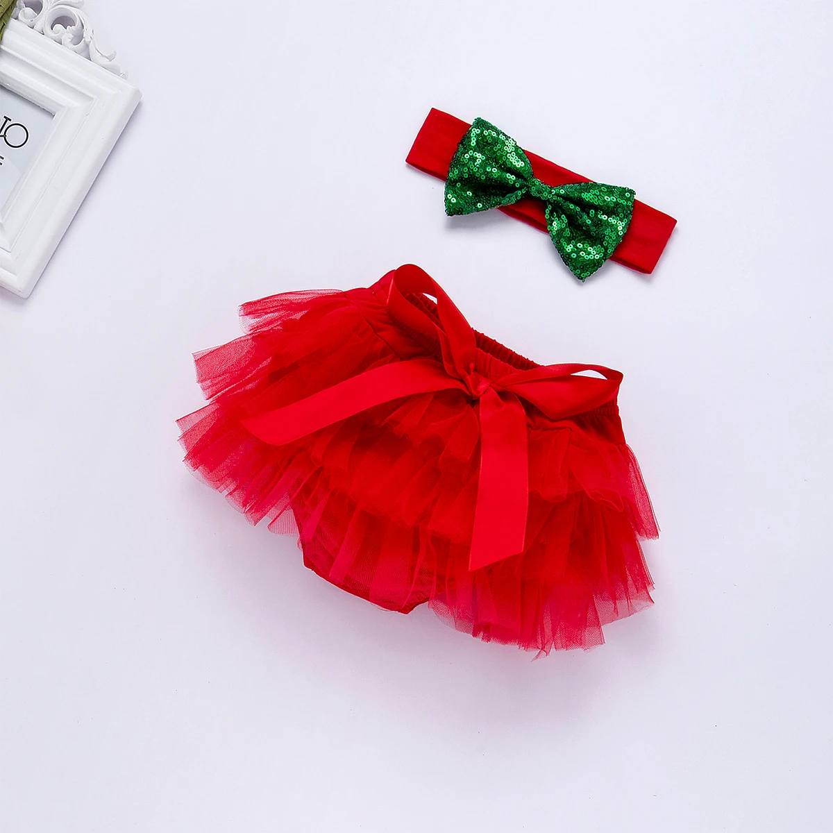 Комплект из 3 предметов для новорожденных девочек, Рождественский комбинезон с короткими рукавами+ кружевная юбка-пачка, Одежда Рождественская шапка Санты, хлопок, 0-18 месяцев