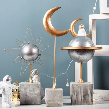 

Creative Universe Celestial Body Statue Home Decor Crafts Room Objects Metal Moon Artwork Office Resin Figurines Wedding Gifts