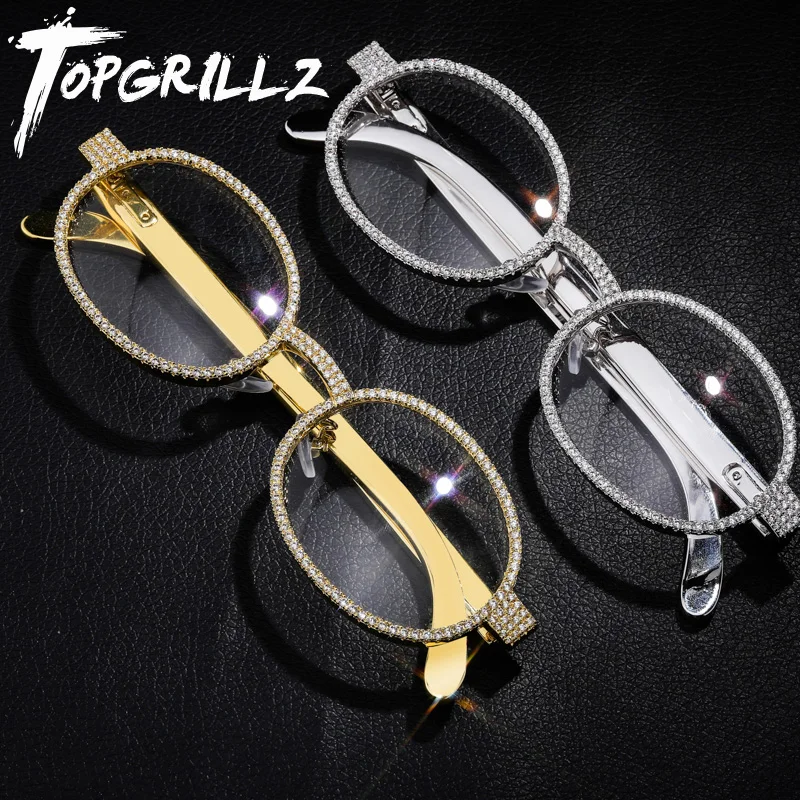 TOPGRILLZ Iced Out Золотые очки с покрытием Ретро Круглые Солнцезащитные очки для женщин Винтажные Солнцезащитные очки Bling кубический циркон хип-хоп ювелирные изделия