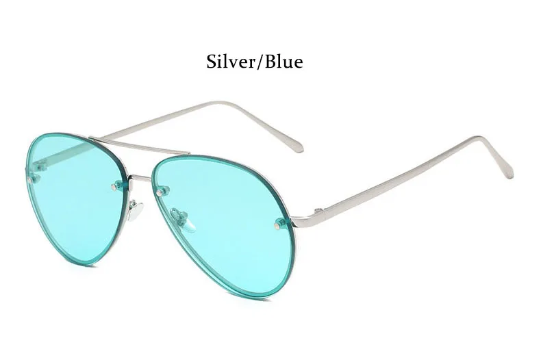 Silver Blue Винтажные Ретро пилот розовые Зеркальные Солнцезащитные очки женские брендовые дизайнерские металлические очки женские модные градиентные верхние очки для женщин - Цвет линз: Silver Blue