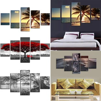 

5 Panels Unframed Modern Canvas Oil Painting Picture Room Wall Hanging Decorate For Living Room Bedroom Kitchen