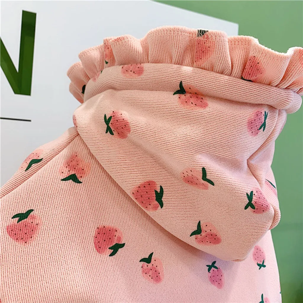 Toddler Kids Baby Girls Hooded Sweatshirt Tops Pullover Jackets Outfits Clothes Fashion Strawberry Long Sleeve Girls Dress