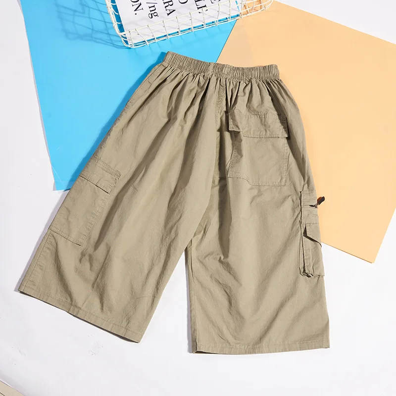 

Cotton Solid Color Middle-aged Casual Capri Shorts Men's High Density Twill Pure Cotton Large Size Loose-Fit Beach Trunks