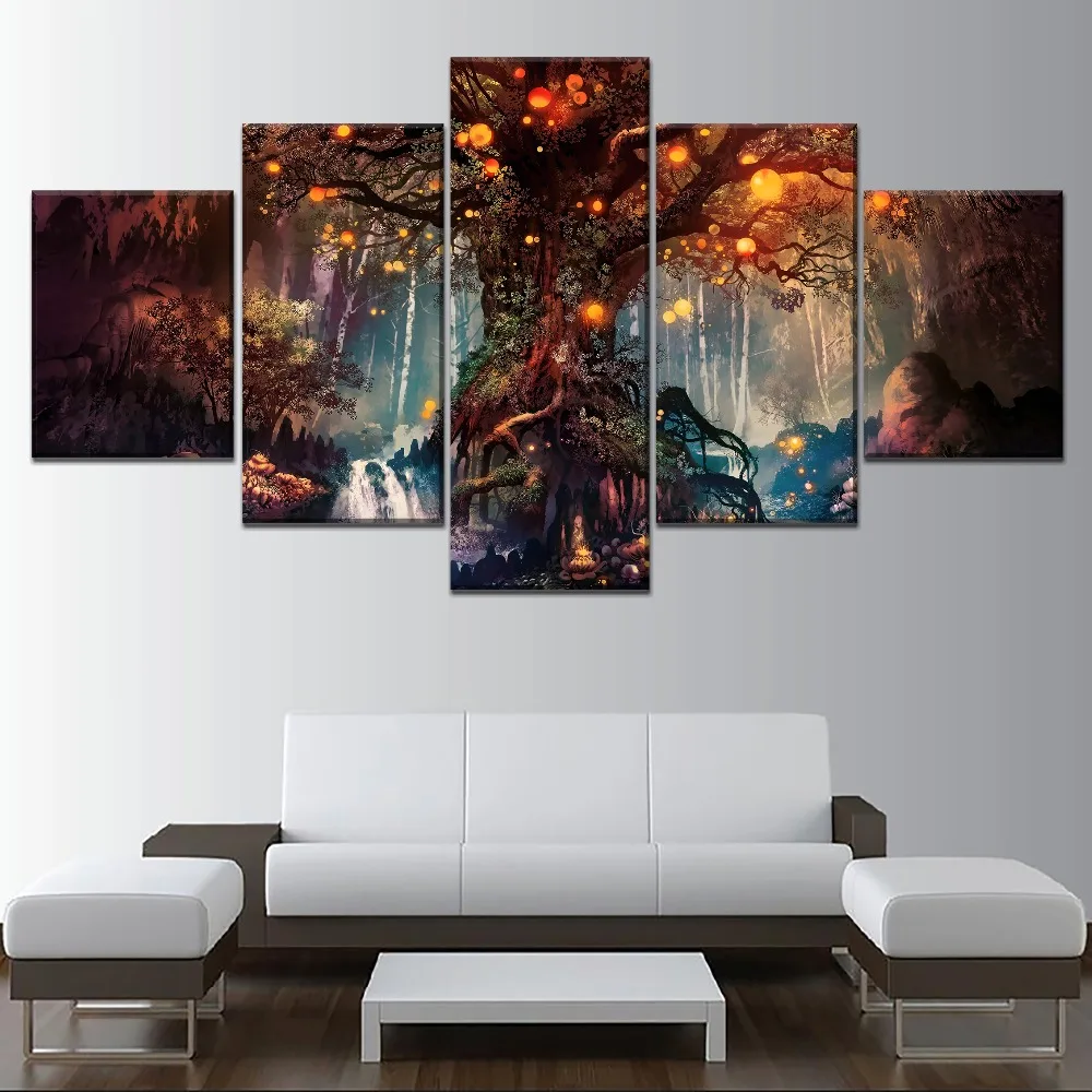 5pcs Posters Forest Fantasy Luminous Poster Wall Art Decor Picture Canvas HD Printed Paintings For Living Room Home Decoration (5)