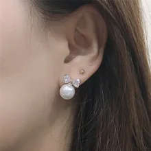 Милые серьги-гвоздики с циркониевой лентой на жемчуге для женщин, элегантные ювелирные изделия, подарок для мамы, высокое качество, для вечеринки