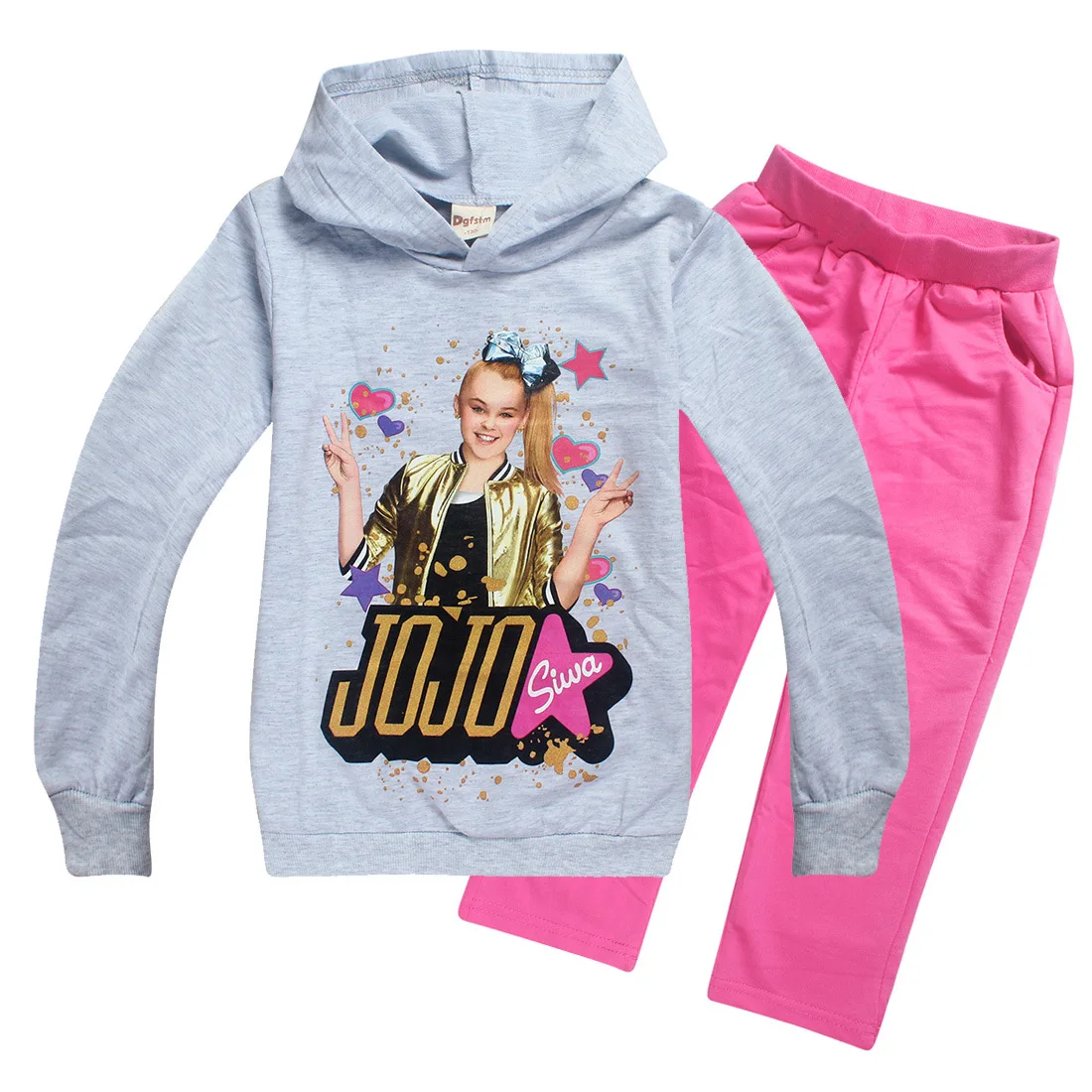 JOJO siwa/весенне-Осенняя детская хлопковая футболка с длинными рукавами и рисунком для девочек толстовка с капюшоном+ штаны, детский спортивный костюм, одежда