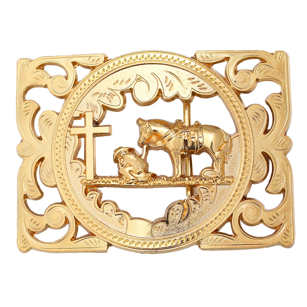 Western Belt Buckle Gold Knight Horse Rodeo Cowboy Large Hip-Hop Metal Belt Replacement Clamp Parts Jewelry for Men and Women