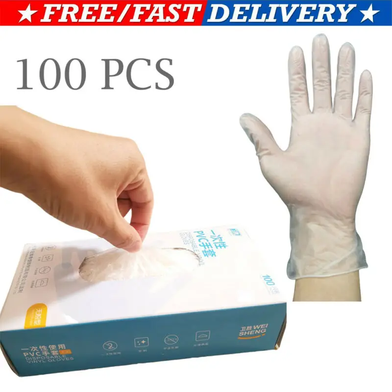 New 100 Disposable Clear Vinyl PVC Gloves Powder Latex Free Cleaning Spa Hair Salon | Дом и сад