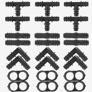 

24Pcs Drip Irrigation Fittings Kit 1/2 inch Tubing Barbed Connectors and Compatible Drip or Sprinkler Systems