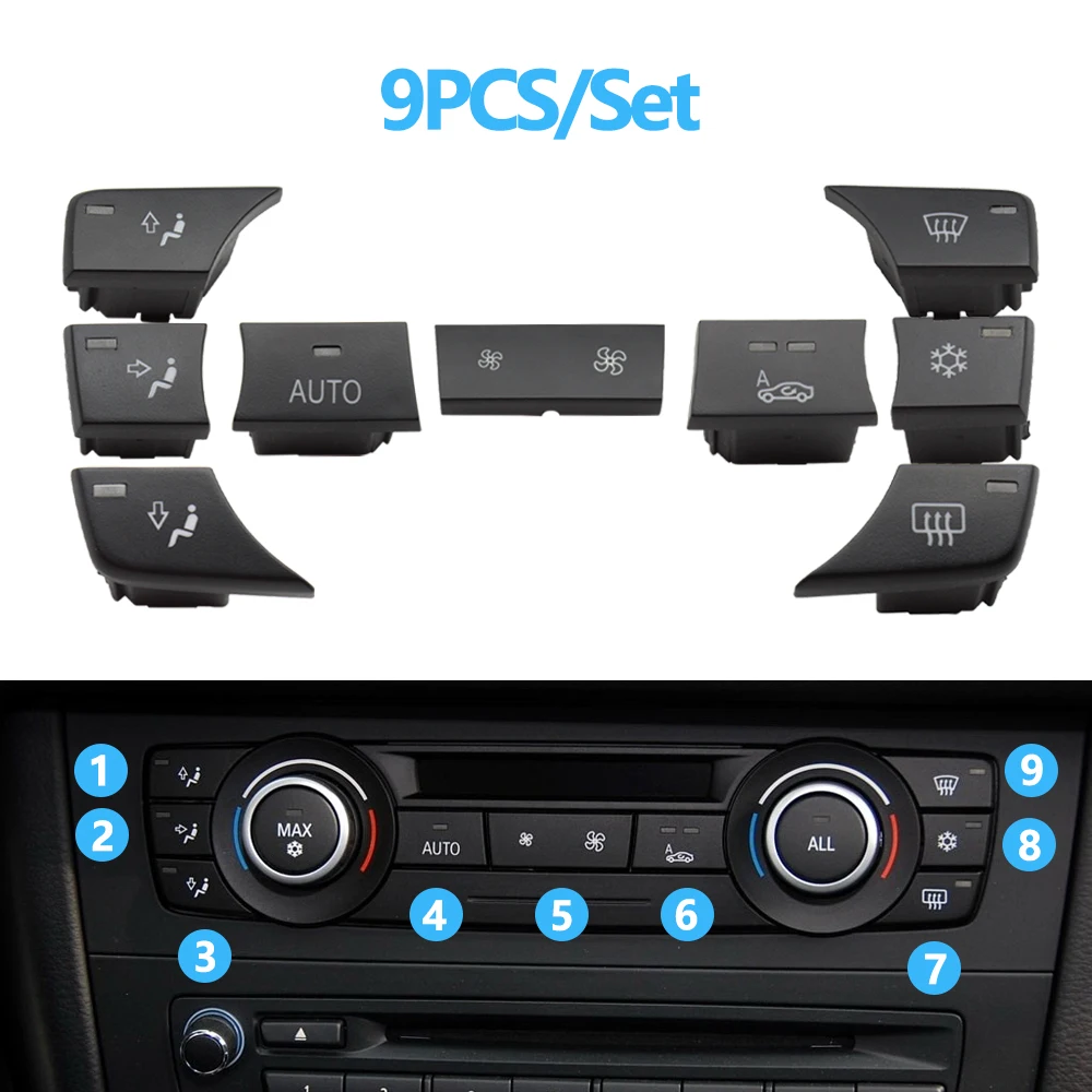 Car Dashboard Air Conditioning AC Button Rotary Knob Cap Repair Kit For BMW 1 3 X1 X3 E81 E82 E87 E88 E90 E91 E92 E93 E84 F25 car ac control switch,air conditioning control panel