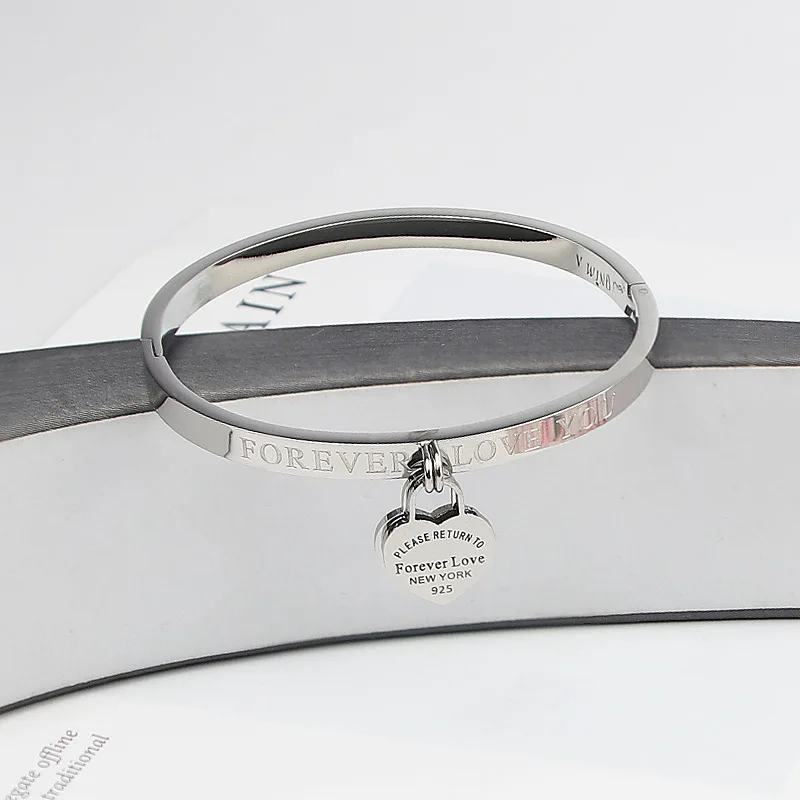 Classic Stainless Steel Gold Colour Bracelets & Bangles Jewelry Fine Double Peach Heart Love Bracelets Female bangle bracelet stainless steel bracelet