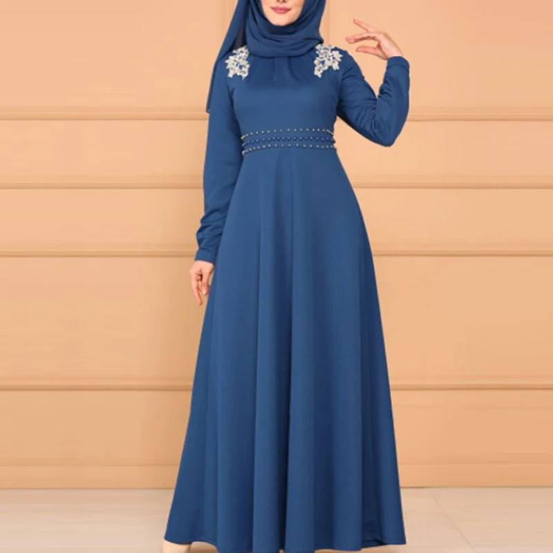 MISSJOY 2019, мусульманское женское платье, Вечерние элегантная абайя, высокая талия, Средний Восток, длинные рукава, заплатка, турецкое кимоно