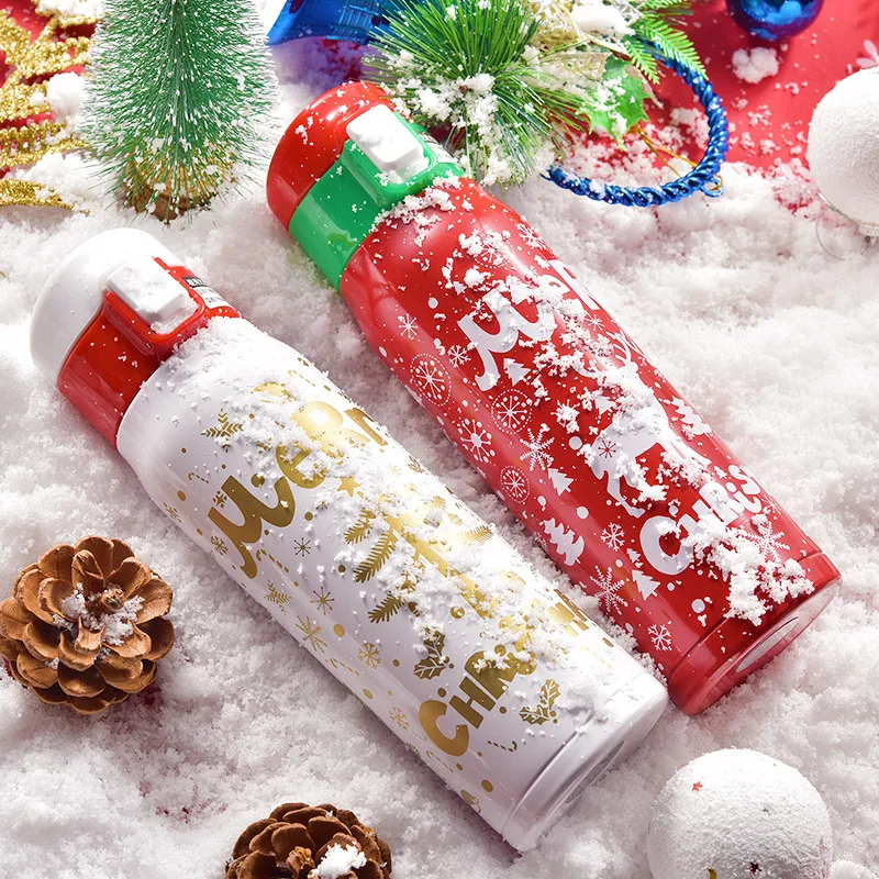 

Bounce Button Cup Cute Cartoon Students Creative Cup New Style Deer Head Insulated Stainless Steel Bottle Christmas