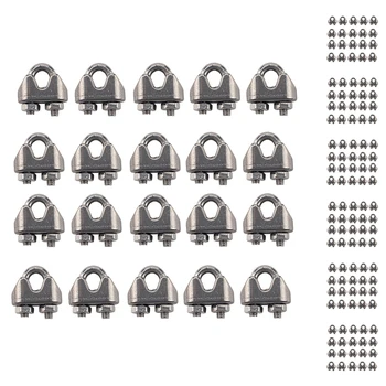 

New Arrival-20Pcs High Quality 304 Stainless Steel Wire Rope Chuck Clamp U Type Steel Wire Clip Chuck Cable Bolts Rigging