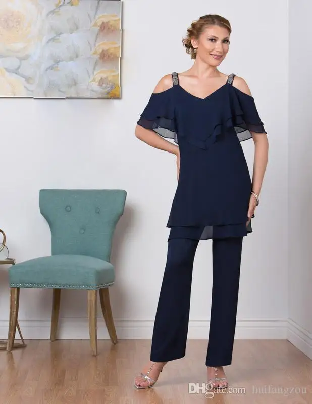 Ursula 2019 Mother Of Bride Pant Suits Two Pieces Chiffon Mother Of The Bride V Neck Cheap Plus Size Mother's Wear