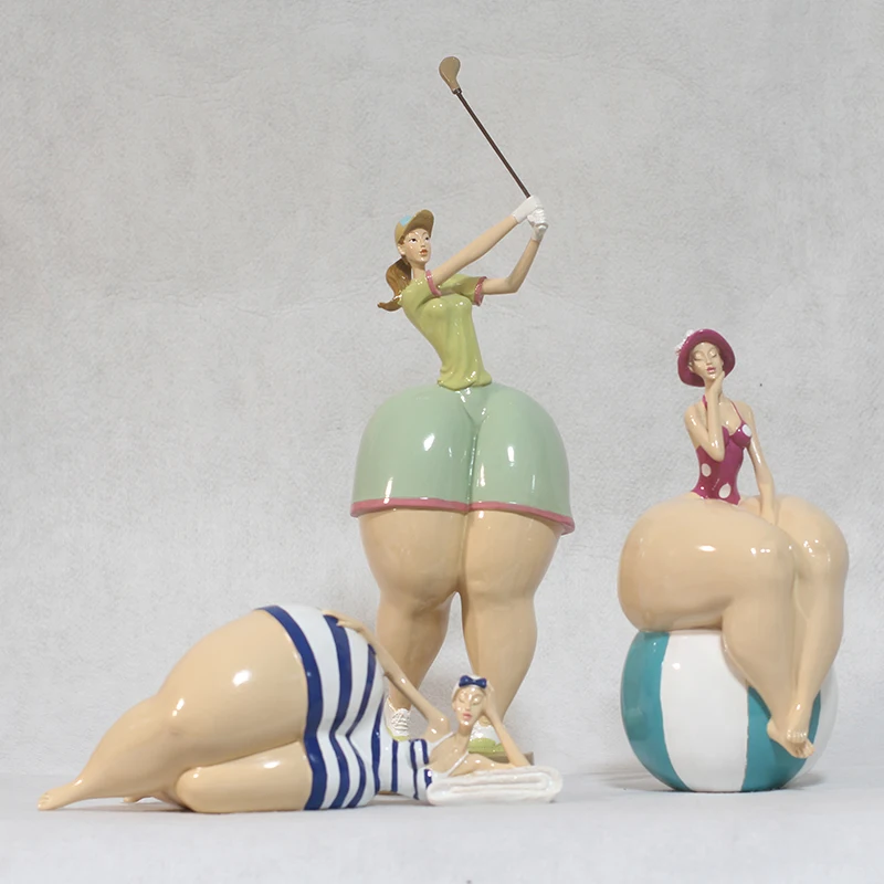 

Golf Beauty European American Mediterranean Home Decor Colorful Beauty Model Room Decoration Accessories Plump Woman Figurine