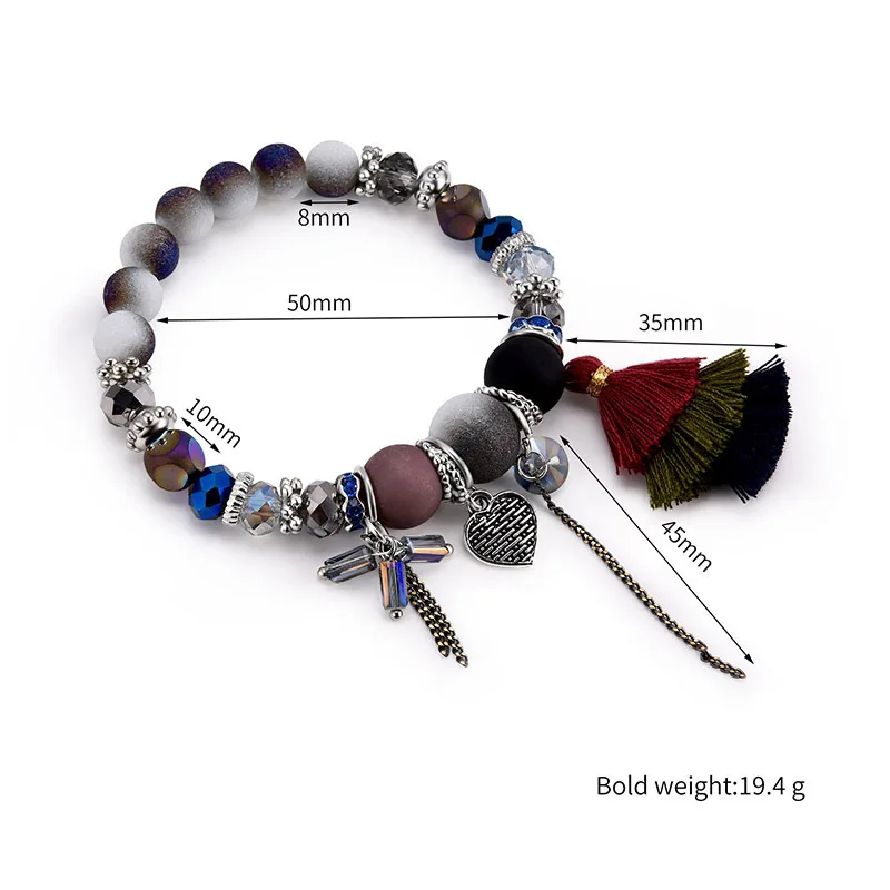 Модные Boho браслеты со стразами со вставками из натурального камня браслет с разноцветные камни Элегантный браслет с кисточками для Для женщин Подарок другу