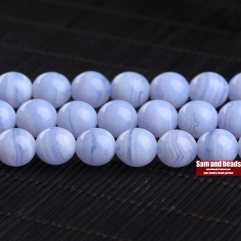 Top grade Natural Stone Blue Lace Agates Round Loose Beads 4 6 8 10 12 MM Diy Spacer Beads for Jewelry Making Accessories