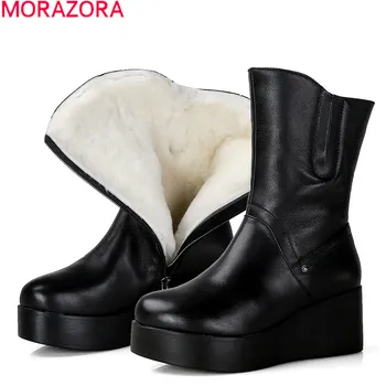 

MORAZORA 2021 Big size 35-41 women boots winter nature wool boots for woman full genuine leather black color ankle boots