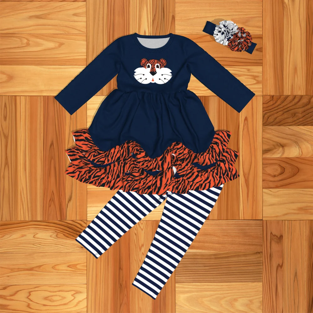 Дизайн, готовая к отправке детская одежда, комплект Cutey одежда с принтом тигра и цветов