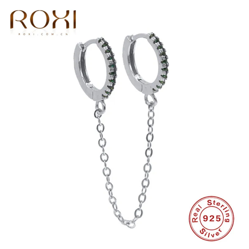 ROXI, 925 пробы, серебряные, микро-серьги с фианитами, цепочка с кисточками, маленькие серьги-кольца для женщин, 4 вида цветов, нежные, минималистичные серьги